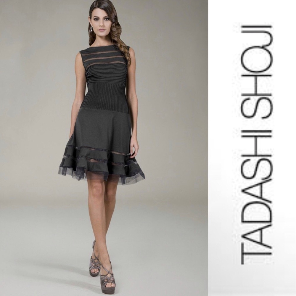 Tadashi Shoji Illusion A Line Dress-Black